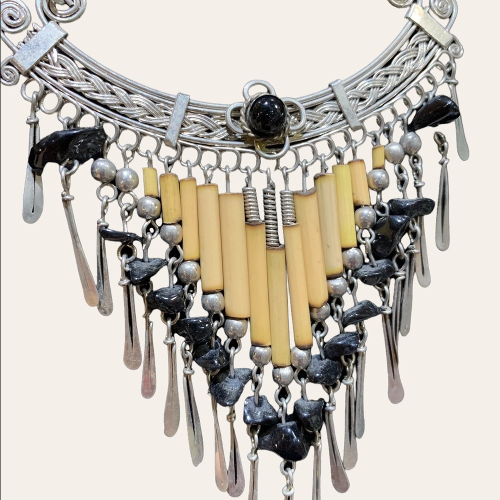 Handcrafted South American wood and metal necklace and earring set GORGEOUS! - Picture 2 of 5